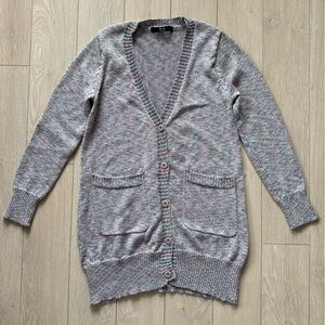 Another Edition Japanese Brand Linen Cotton Blend Cardigan in Blue Purple & Gray